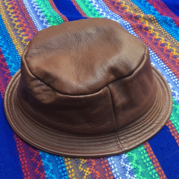 Other - Brown genuine leather bucket hat